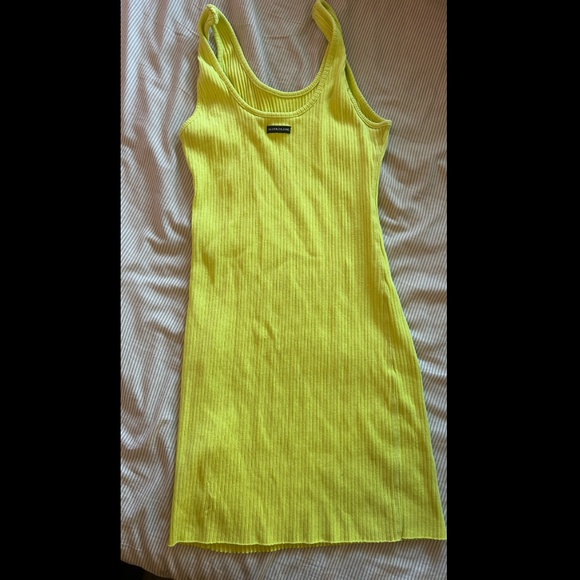 Calvin Klein - Ribbed Sleeveless Bodycon Dress - Lime Green - Picture 2 of 3
